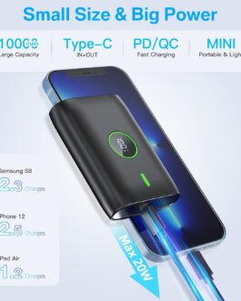 Power Bank 10000 mAh, 22.5 W Power Bank Small But Strong with LED Display, 12 V Output, Mini Power Bank External Mobile Phone Batteries, USB C Power Bank, for Huawei XiaoMi Samsung and More