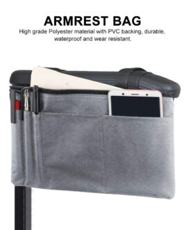 Wheelchair Bag for Armrest, Storage Bag for Wheelchairs Bag, Mobility Aid, Wheelchair Accessories, Bag, Armrest Hanging Handle Holder, Storage Bag for Wheelchairs, Grey