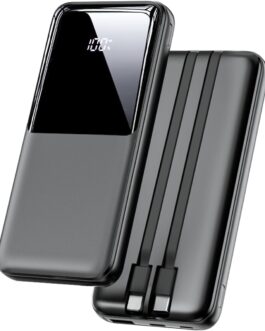 Power Bank 26800 mAh, Portable Charger 2 Integrated Cables, USB C In/Output Quick Charge Power Bank External Battery Compatible with iPhone 16 15 14 13 Samsung Galaxy, Black