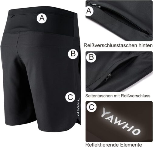 YAWHO Women's Sports Shorts Running Shorts Sweat Shorts Short Trousers Summer Quick Drying Sports Shorts High Waist Fitness Running Gym with Zip Pocket – Bild 4