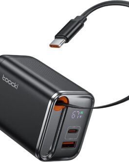 toocki USB C Charger, 3-Port GaN Multiple Charger with Quick Retractable Charging Cable, 67 W USB C Power Supply with LED Display for MacBook, iPhone 16 Pro Max, Galaxy S24 Ultra/S23, Switch, Laptop