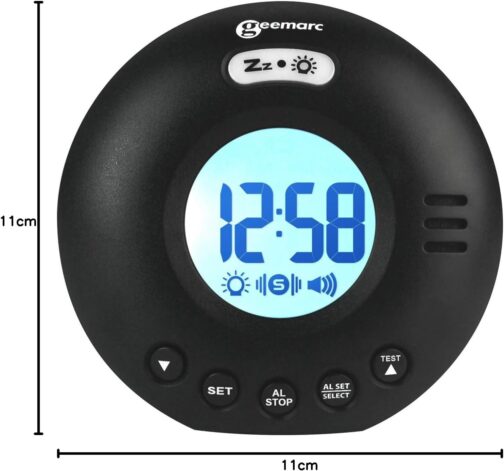 Geemarc Wake 'N' Shake Voyager Travel Alarm Clock with Strong 75 dB Alarm, Flash Light and Integrated Vibration Alarm for People with Deep Sleep - Battery Operated - White – Bild 5