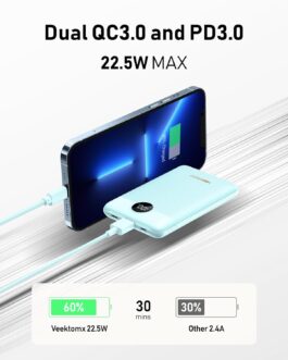 VEEKTOMX Power Bank 22.5 W Mini External Mobile Phone Battery Power Bank 10000 mAh Small but Strong Power Bank PD3.0 QC3.0 USB C with iPhone, Samsung, Xiaomi, Google Pixel, OnePlus, Huawei, etc.
