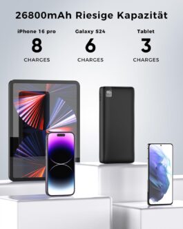 Hiluckey Powerbank 26800 mAh External Battery: 22.5 W Quick Charge Function Power Bank PD USB C Portable Mobile Phone Charger with LED Display Compatible with Smartphone Tablet