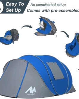 AYAMAYA Tent 4-6 Person Waterproof Pop Up Tents Family Tent [5 Windows] Giant Camping Tent Double Walled Throw Tent Shelter 6 Man Tent with Porch for Outdoor Sports Picnic Hiking Travel