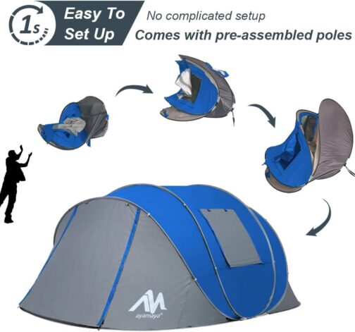 AYAMAYA Tent 4-6 Person Waterproof Pop Up Tents Family Tent [5 Windows] Giant Camping Tent Double Walled Throw Tent Shelter 6 Man Tent with Porch for Outdoor Sports Picnic Hiking Travel – Bild 2