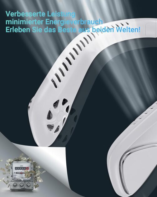 Jialexin Portable Neck Fan, Neck Fan, Rechargeable with 6000 mAh, Personal Fan with 3 Speeds, Leafless Fan for Sports, Travel, Outdoor, Indoor, Gift (White) – Bild 3