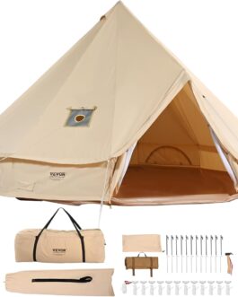 VEVOR Bell Tent 3-7 m Yurt Tent Suitable for 6-12 People TC Cotton and Robust Iron Poles with PVC Groundsheet Camping Tent