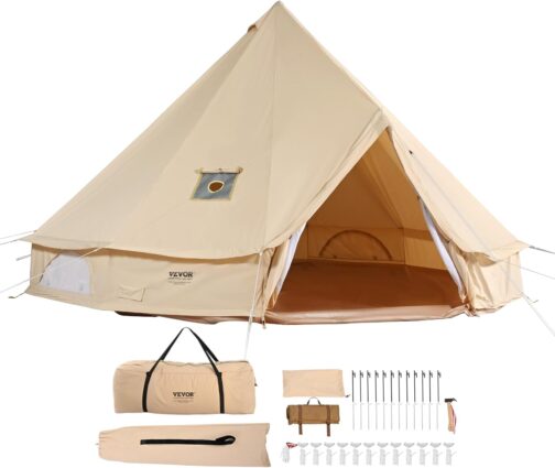 VEVOR Bell Tent 3-7 m Yurt Tent Suitable for 6-12 People TC Cotton and Robust Iron Poles with PVC Groundsheet Camping Tent