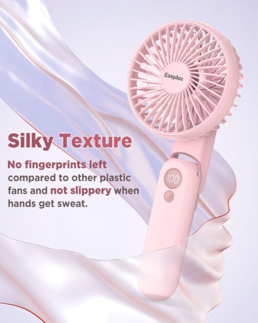 EasyAcc Handheld Fan, 5000 mAh Portable Mini Fan with 5 Speeds, 15 Hour Range and LED Display, Backup Power and Flashlight, 5-in-1 USB Fan for Travel, Office, Home, Pink – Bild 7