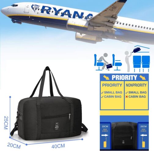 PALAMEA EasyJet Travel Bag Foldable Hand Luggage 40 x 25 x 20 45 x 36 x 20 cm EasyJet Duffel Bags Travel Luggage Lightweight Sports Bag for Travel Sports Gym Holiday Weekender Hand Luggage, Black – Bild 2