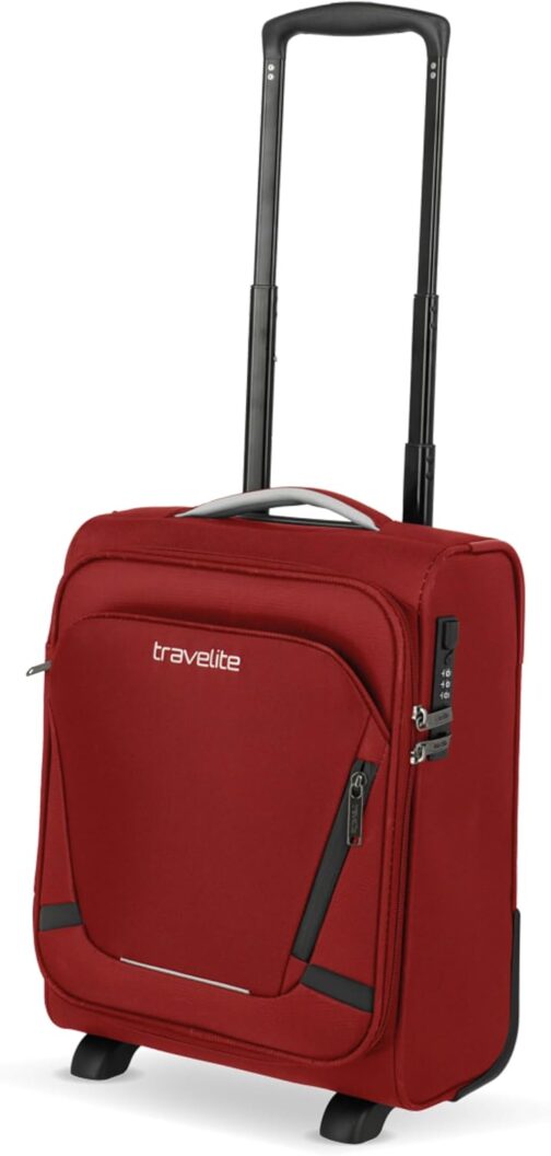 Travelite Hand Luggage Suitcase with 4 Wheels, red, On-board trolley with 2 wheels