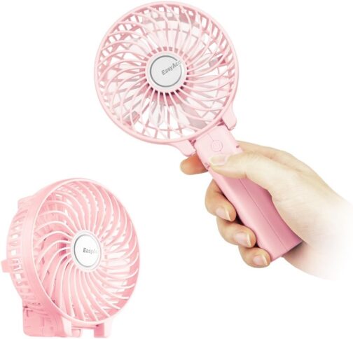 EasyAcc Handheld Fan, Portable Mini Fan, Electric USB Fan with 2600 mAh LG Rechargeable Battery, Foldable, Compatible with Laptop, Multi Port Socket for Travel and Home - Black