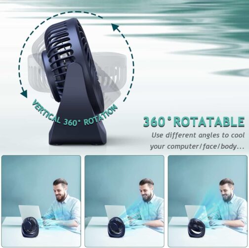 SHAVINGFUN Table Fan, Mini Fan, USB Fan, Table Fan, 4000 mAh Rechargeable Battery, 5 Speed Levels, 360 Rotatable Adjustable for Bedroom, Office, Quiet Fan – Bild 3