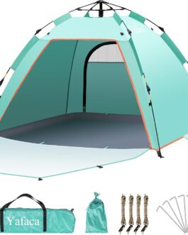 Yafaca Beach Shelter, 1-3 Person Automatic Pop Up Tent, Large UV Protection 50+ Sun Protection, Portable, Two Doors, Lightweight Pop Up Beach Tent for Garden, Fishing, Picnic