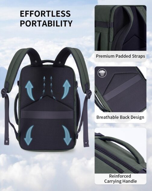 ECOHUB Backpack 40 x 20 x 25 cm for Ryanair Aeroplane Travel Backpack Hand Luggage Laptop Daypacks PET Recycled Environmentally Friendly Backpack Waterproof Under Seat 20 L Women Small, Army Green – Bild 7