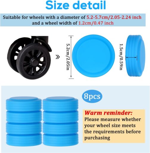 Pack of 8 All-Inclusive Luggage Wheel Covers, Silicone Luggage Wheel Protector, Noise-Proof, Drop-Proof Luggage Spinner Covers for Most 8 Wheels Luggage (Blue), blue – Bild 2