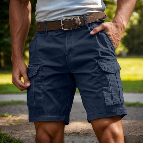 Generisch Cargo Shorts Men's Shorts Cotton Stretch Cargo Trousers Side Pockets Work Trousers Hiking Trousers Plain Casual Trousers with Zip and Button – Bild 3