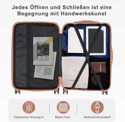 LEADZM Kofferset 4 teilig Hartschale, Koffer Set aus ABS, Reisekoffer mit Rollen Groß, Hartschalenkoffer Set, Koffer & Trolleys mit Kosmetikkoffer (Schwarz-Braun) – Bild 3