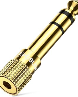 POSUGEAR Jack Adaptor 3.5 mm to 6.35 mm Pack of 1, 6.35 Jack Plug to 3.5 Jack Socket Aux Audio Adapter with Gold-Plated Contacts for Headphones or Speakers