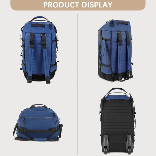 CONTAIL 86L Foldable Travel Backpack with Padded, Quilted Base, Waterproof, Foldable Travel Backpack with Extended Carry Handles, navy, travel bag – Bild 9