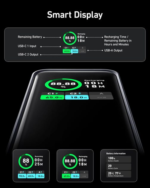 Anker Prime Power Bank, 20,000 mAh External Battery with 200 W Power, Digital Display, 2 x USB-C and 1 x USB-A Port, Compatible with iPhone 14/13 Series, Samsung, MacBook, Dell, and More – Bild 6