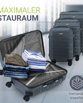 Juskys Hard Shell Suitcase Set Travel Suitcase – Combination Lock, Quiet 360° Wheels, Large, Telescopic Handle, Lightweight – 4 Hard Cases, charcoal, Modern