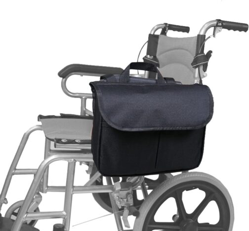 Side Wheelchair Bag, Oxford Cloth Heavy Duty Handle Wheelchair Bag Large Capacity Wheelchair Storage Bag Walker Accessories (Black)
