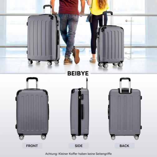 BEIBYE Twin Wheels Hard Case Travel Suitcase Trolleys Hard Shell in XL-L-M in 20 Colours, Business Grey – Bild 2