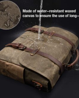 NEWHEY Men’s Shoulder Bag Briefcase Laptop Bag Waterproof Canvas Large Work Bag Messenger Bag Men Women Vintage 15.6 Fabric Leather Travel Sports Khaki