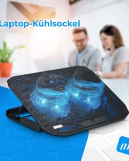 NK Base Refrigeradora Portátil – Ventilador Ordenador Portatil de 12-17 Inch with Soporte Adjustable 5 Alturas, 2 Ventiladores Silenciosos, 2 Puertos USB, Refrigeración Rápida, Luz LED Azul – Colour