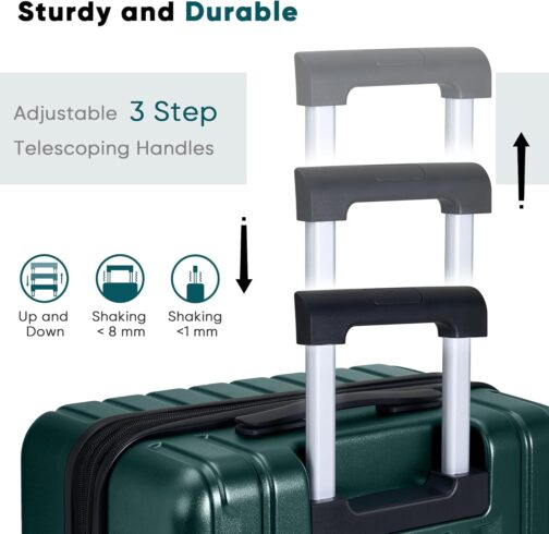SHOWKOO Suitcase Set Hard Shell Expandable Lightweight 100% Polycarbonate Durable Travel Suitcase Trolley Hand Luggage Sets with TSA Lock and 4 Wheels, dark green – Bild 5