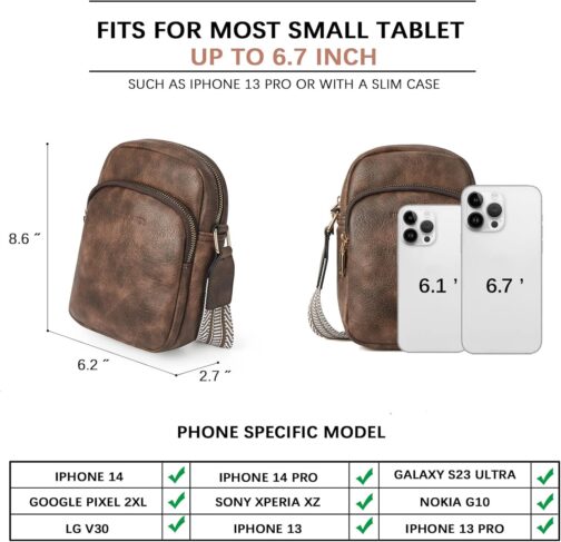 BOSTANTEN Women's Mobile Phone Shoulder Bag, Leather Mobile Phone Case with Purse for Hanging, Handbag Women's Shoulder Bag, A-02-Coffee, Fashionable – Bild 4
