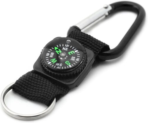PRECORN Keyring with Compass and Carabiner – Outdoor Accessory for Camping and Hiking – Robust Backpack Pendant with Emergency Compass – Ideal Outdoor Accessory