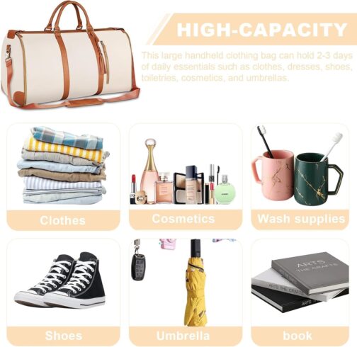 Foldable Travel Bag, Hand Luggage Bag, Foldable Travel Bag, Garment Bag, Travel Bag, Carry On Bag, Large Travel Bag, Luggage Bag, Waterproof Garment Duffle Bag, Travel Bag Foldable, White, Casual – Bild 4