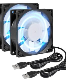 2pcs 80x80x25 2pcs 80mm/3.15 Inch for DC Fan 5V Computer Case Fan 80x80x25mm USB 8025 Blue LED Power Cooling DC Brushless Cooler Fan 8cm for PC Case CPU Brushless