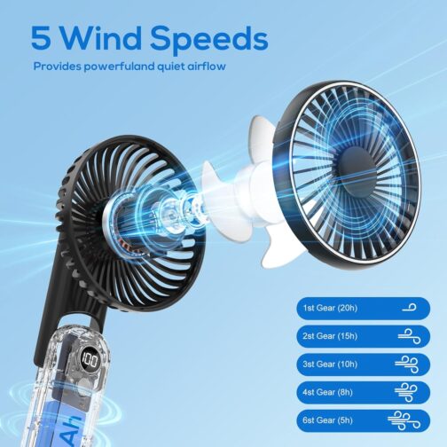 CNMTCCO Handheld Fan, Mini Portable Fan, Rechargeable, Foldable USB Fan with 5 Speed Levels, Quiet Small Personal Fan with Power Bank (Black) – Bild 2