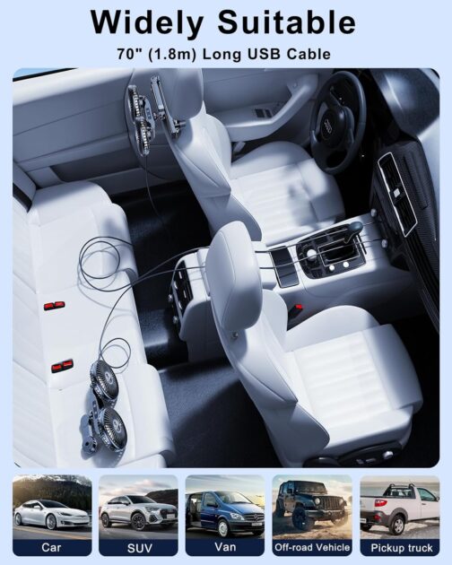 xuenair Car Rear Seat Fan, 360° Rotatable Car Seat Fan for Baby Back-Facing, 3 Speeds Separate Control, Car Cooling Fan, USB Car Fan for Vehicles, SUVs, RV – Bild 5