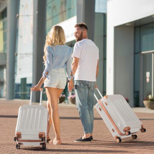 LALAHO 4-Piece Suitcase Set, Travel Suitcase Set with Cosmetic Case, Hard Shell Suitcase Set Made of ABS, Luggage Set with Vanity Case, Hand Luggage and 4 Corner Protectors, beige / brown – Bild 8