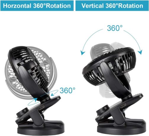 IREENUO Mini Fan Clip Fan 4400mAh Battery Operated USB Desk Fan Portable Personal Fan Small Quiet Fan for Office,Home,Travel,Camping,Baby Stroller(Black) – Bild 4