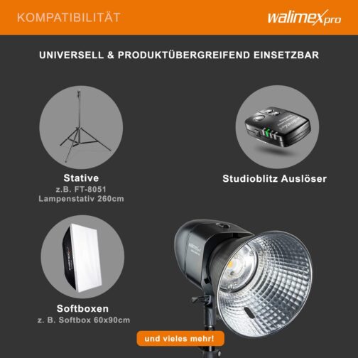 Walimex pro Newcomer 100 II Studio Flash, LED Studio Light with Radio, Studio Lamp with High Light Output, Studio Flash with Overheating Protection, Ideal for Photo Studio – Bild 5