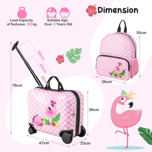 COSTWAY 2-Piece Children's Suitcase + Backpack, 12 Inch + 18 Inch Children's Trolley with Wheels & Waterproof Hard Shell, Children's Luggage with Carry Strap, Rope & Footrests, Rolling Suitcase for – Bild 6