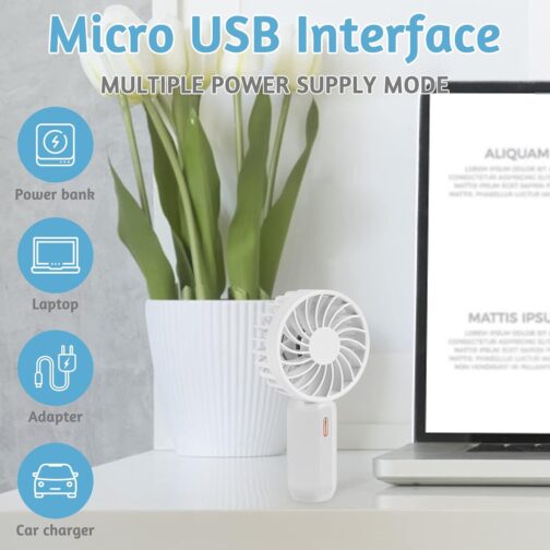 AMFUN Handheld Fan, Portable Mini Fan, Rechargeable USB Fan, Powerful Mini Fan with 3 Speeds for Travel, Home, Outdoor, Indoor (White) – Bild 6