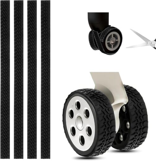 VELCUMA Luggage Wheel Protector Silicone, Suitcase Wheels Silicone - Non-Slip & Low Noise Suitcase Wheel Cover, Waterproof, for Most Office Chairs/Luggage/Shockproof Protection, 4 pieces black.
