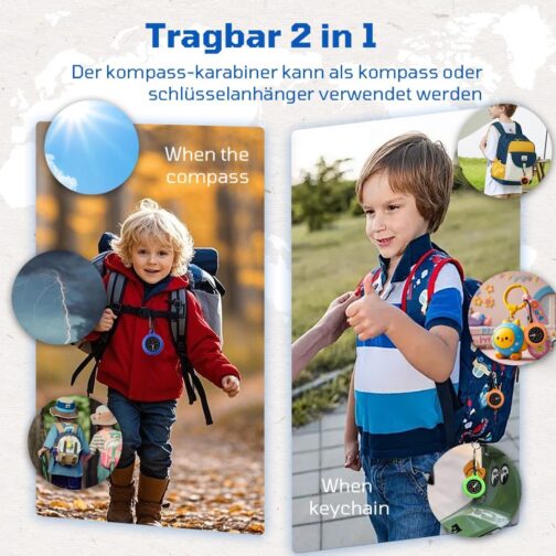WRQIOO Pack of 6 Children's Compass, Multi-Colour Children's Mini Compass, Compass Children Outdoor, Mini Survival Compass with Portable Carabiner Hook for Outdoor Guide Children's Gifts – Bild 4