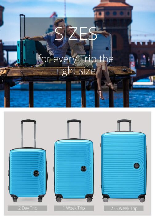Hauptstadtkoffer Mitte - Set of 3 Suitcases + Digital Luggage Tag - Travel Trolleys (S-M-L) + Luggage Tag with QR Code, 4 Double Wheels, Hard Shell ABS, XL Volume Expansion, TSA, Cyan blue, 55 cm – Bild 9