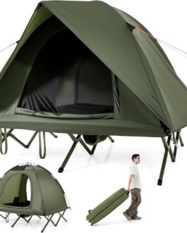 COSTWAY Camping Bed with Tent for 2 People, Camping Bed with Rain Cover, 2 Mesh Doors, Skylight & Roll Bag, Camping Lounger, 300 kg Load Capacity, 194 x 145 x 150 cm