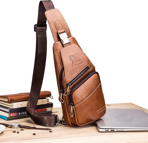 pundarika Leather Chest Bag Men Leather Shoulder Bag Business Leisure Crossbody Bag Travel Work Small Handbag – Bild 8