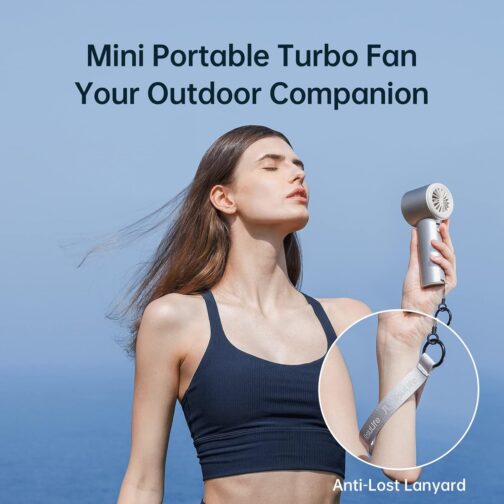 JISULIFE Portable Handheld Fan, Turbo Mini Fan, Adjustable Speed (1-100), Rechargeable 5000 mAh Battery, Metal Housing, Digital Display, for Travel, Camping, Outdoors - Brown – Bild 7