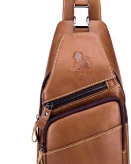 pundarika Leather Chest Bag Men Leather Shoulder Bag Business Leisure Crossbody Bag Travel Work Small Handbag